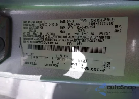 2014 Ford Escape Se из США, поврежденный, VIN 1FMCU0GX2EUB10144